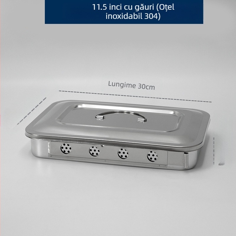 Cutie de dezinfectare din oțel inoxidabil 304 îngroșat cu capac și găuri, placă pătrată pentru dezinfecție chirurgicală, placă pentru instrumente chirurgicale