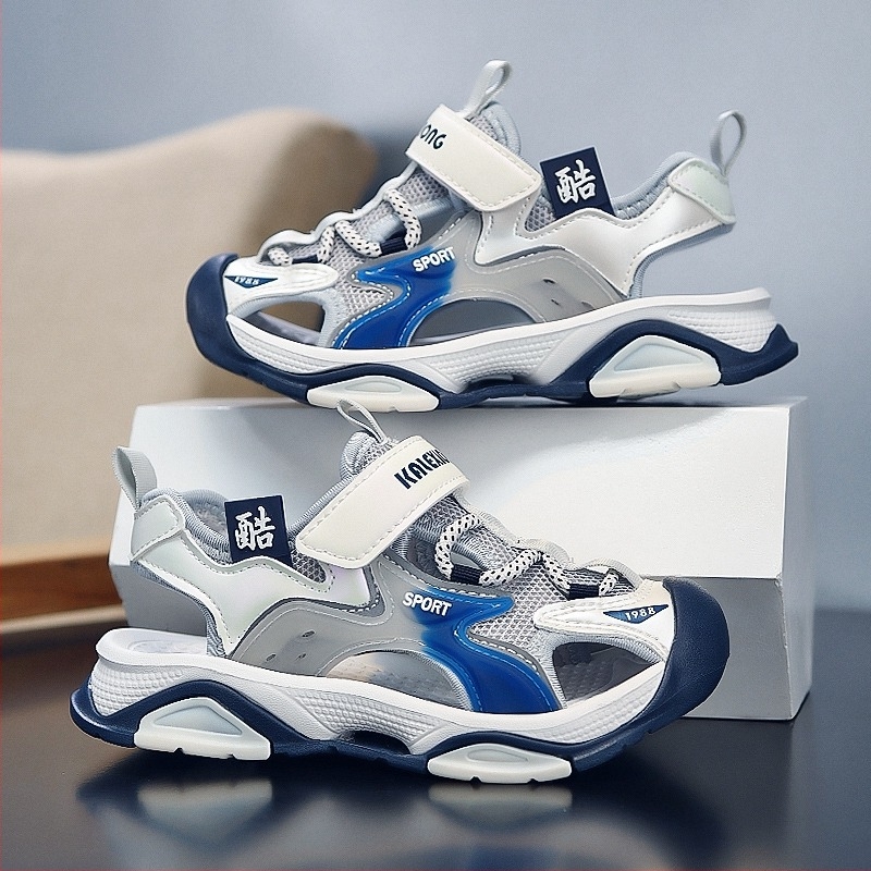 Sandale pentru băieți cu vârf înfășurat, cu nasturi rotativi, de mărime medie-mare, cu talpă moale pentru copii