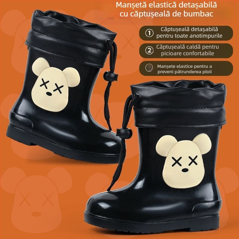 Cizme de ploaie pentru copii pentru băieți și fete, pantofi de apă pentru bebeluși cu desene animate, cizme de apă drăguțe pentru copii, pantofi impermeabili antiderapanți și calduri pentru studenți