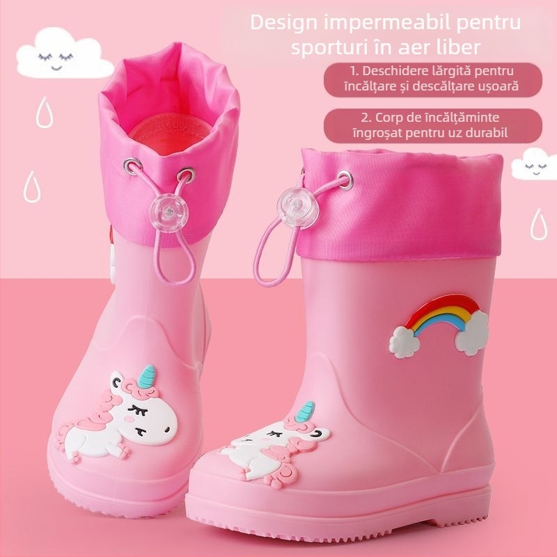 Cizme de ploaie pentru copii pentru băieți și fete, pantofi de apă pentru bebeluși cu desene animate, cizme de apă drăguțe pentru copii, pantofi impermeabili antiderapanți și calduri pentru studenți