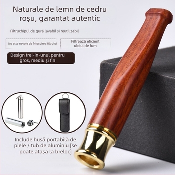 Suport pentru țigări cu filtru din lemn masiv Jinsinan, filtru grosier, mediu și fin, tip de circulație cu trei utilizări, lavabil