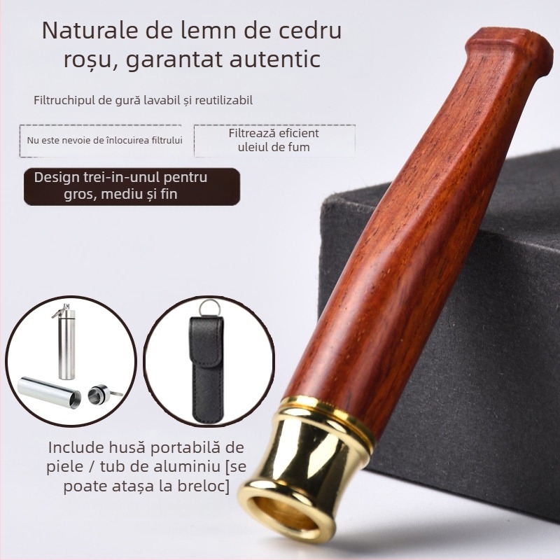 Suport pentru țigări cu filtru din lemn masiv Jinsinan, filtru grosier, mediu și fin, tip de circulație cu trei utilizări, lavabil