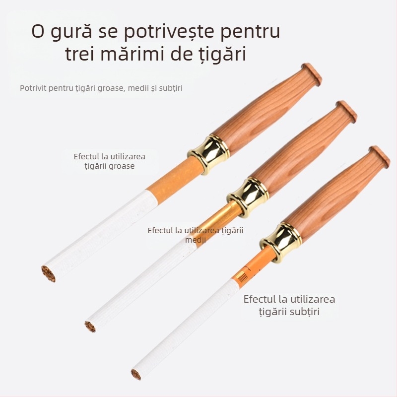 Suport pentru țigări cu filtru din lemn masiv Jinsinan, filtru grosier, mediu și fin, tip de circulație cu trei utilizări, lavabil