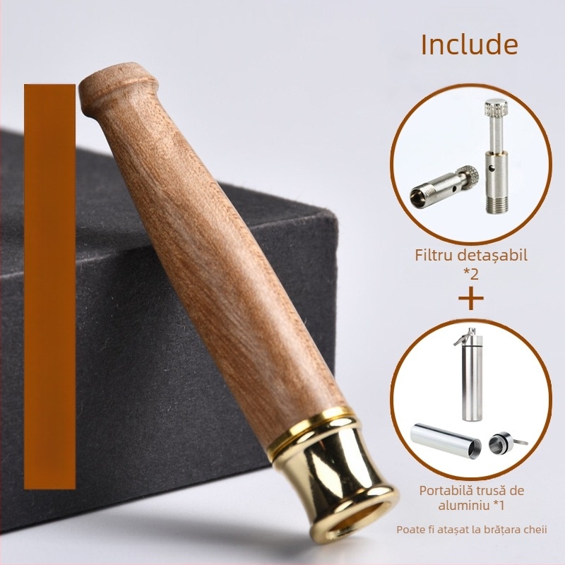 Suport pentru țigări cu filtru din lemn masiv Jinsinan, filtru grosier, mediu și fin, tip de circulație cu trei utilizări, lavabil