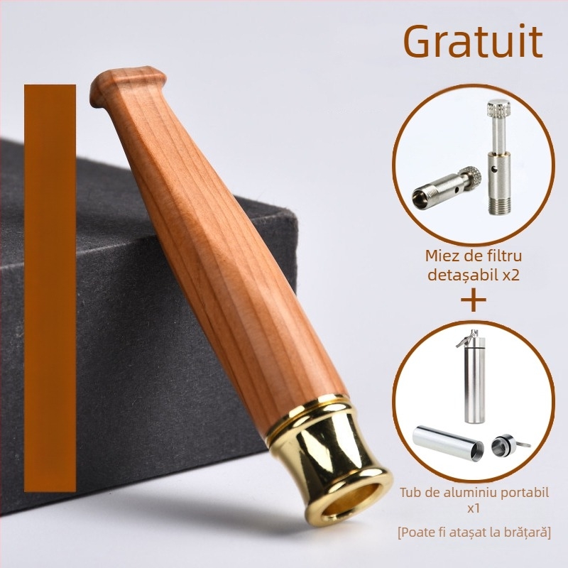 Suport pentru țigări cu filtru din lemn masiv Jinsinan, filtru grosier, mediu și fin, tip de circulație cu trei utilizări, lavabil