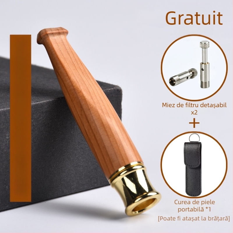 Suport pentru țigări cu filtru din lemn masiv Jinsinan, filtru grosier, mediu și fin, tip de circulație cu trei utilizări, lavabil