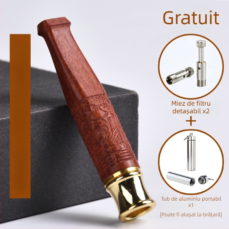 Suport pentru țigări cu filtru din lemn masiv Jinsinan, filtru grosier, mediu și fin, tip de circulație cu trei utilizări, lavabil