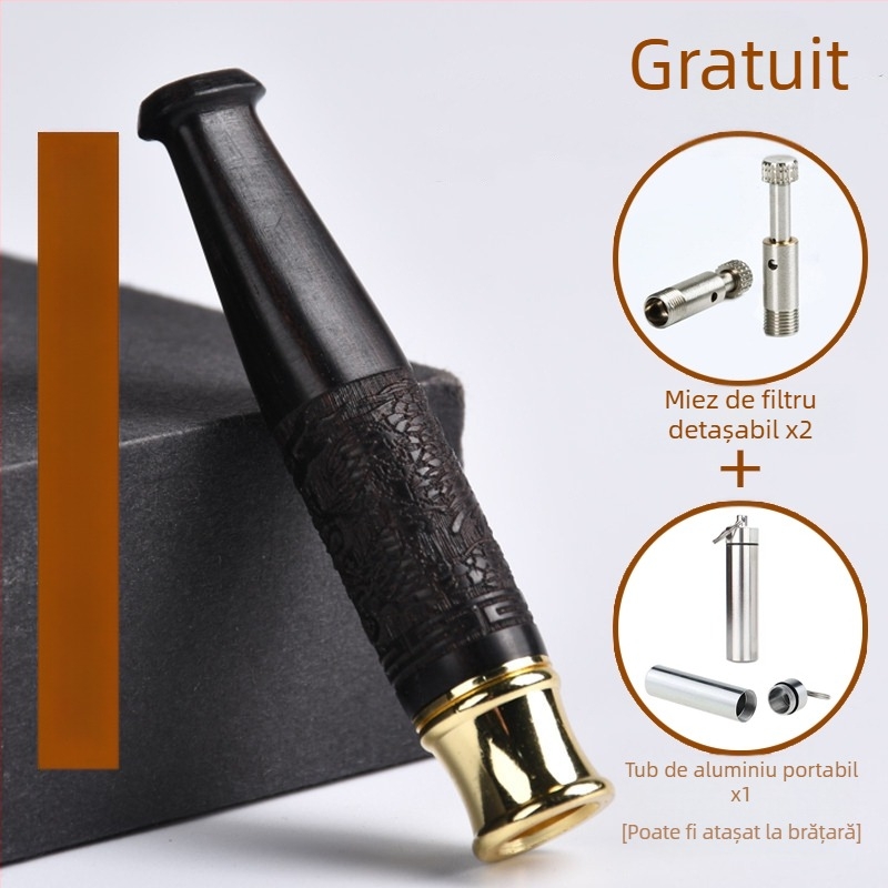 Suport pentru țigări cu filtru din lemn masiv Jinsinan, filtru grosier, mediu și fin, tip de circulație cu trei utilizări, lavabil