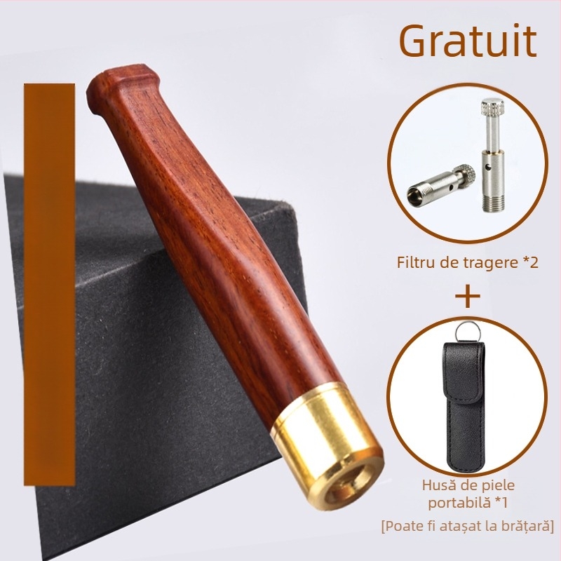 Suport pentru țigări cu filtru din lemn masiv Jinsinan, filtru grosier, mediu și fin, tip de circulație cu trei utilizări, lavabil