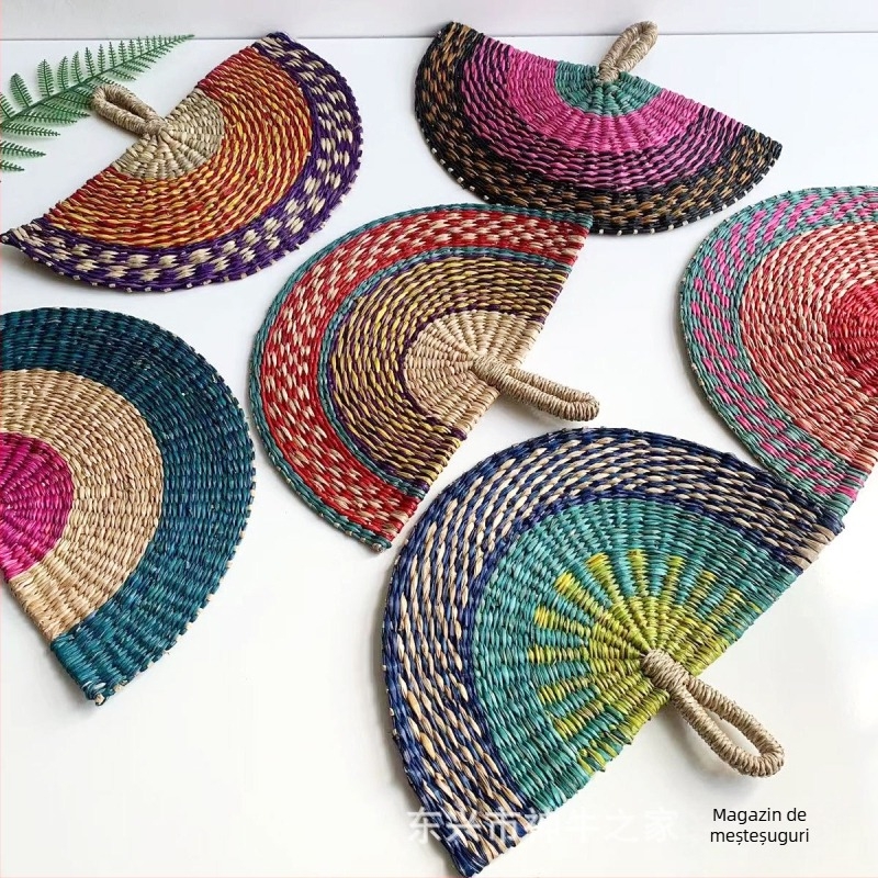 Evantai țesut manual, importat din Vietnam, din alge marine, evantai țesut zilnic, în stil african, decorațiuni de perete de vară