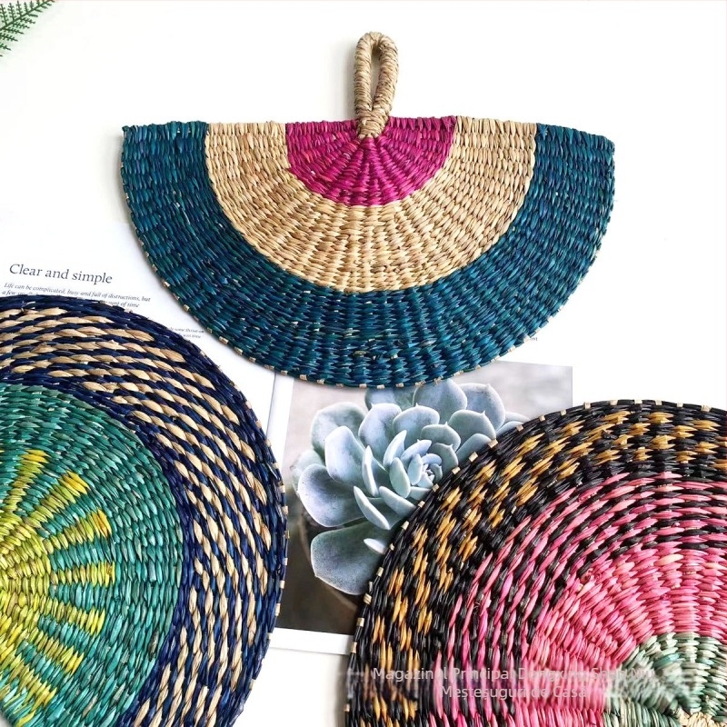 Evantai țesut manual, importat din Vietnam, din alge marine, evantai țesut zilnic, în stil african, decorațiuni de perete de vară