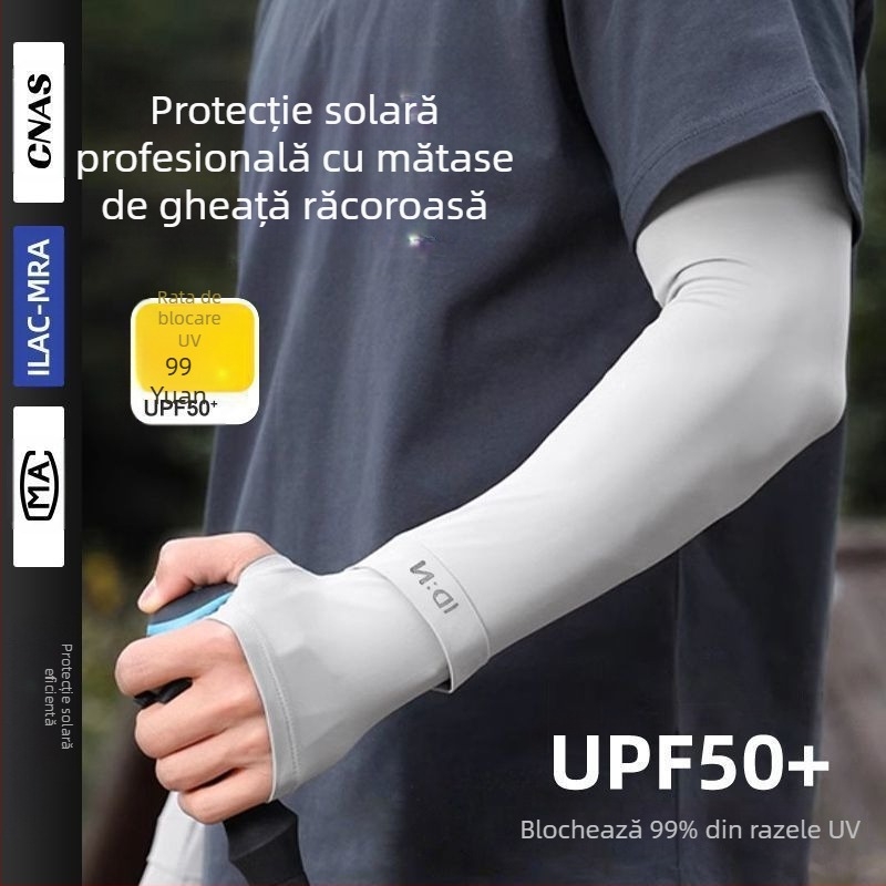 Maneci de mătase de gheață pentru bărbați, protecție solară, vară, mărime plus, protecție UV, pentru șofat în aer liber, ciclism, manșete de braț