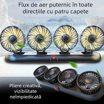 Ventilator auto nou cu patru capete, ventilator electric pentru mașină, ventilator rotativ la 360 de grade, pliabil, puternic, pentru refrigerare, mini camion, ventilator mic