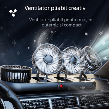 Ventilator auto nou cu patru capete, ventilator electric pentru mașină, ventilator rotativ la 360 de grade, pliabil, puternic, pentru refrigerare, mini camion, ventilator mic