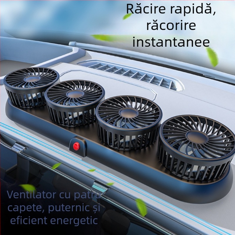 Ventilator auto nou cu patru capete, ventilator electric pentru mașină, ventilator rotativ la 360 de grade, pliabil, puternic, pentru refrigerare, mini camion, ventilator mic