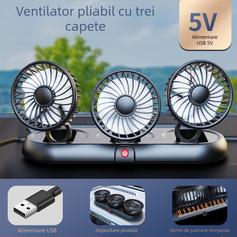 Ventilator auto nou cu patru capete, ventilator electric pentru mașină, ventilator rotativ la 360 de grade, pliabil, puternic, pentru refrigerare, mini camion, ventilator mic