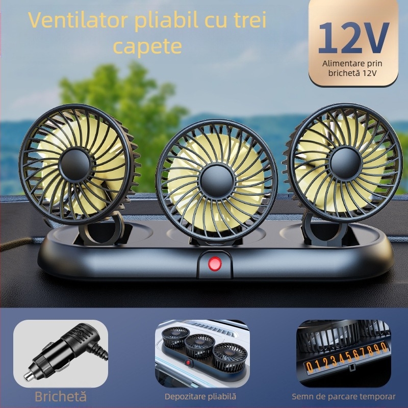 Ventilator auto nou cu patru capete, ventilator electric pentru mașină, ventilator rotativ la 360 de grade, pliabil, puternic, pentru refrigerare, mini camion, ventilator mic