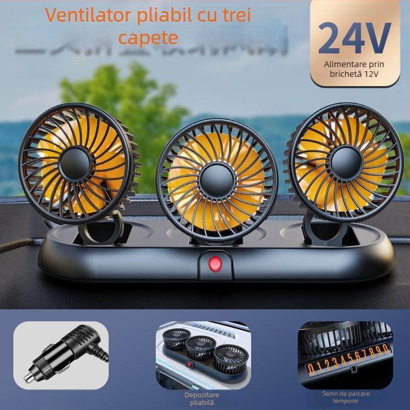Ventilator auto nou cu patru capete, ventilator electric pentru mașină, ventilator rotativ la 360 de grade, pliabil, puternic, pentru refrigerare, mini camion, ventilator mic