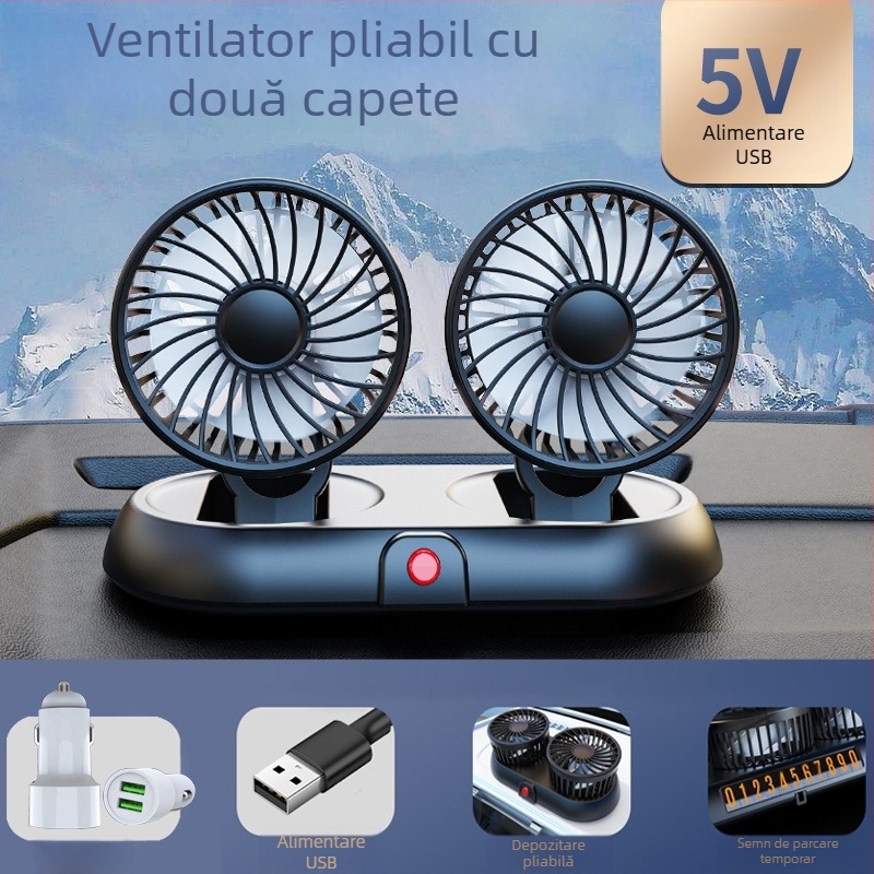 Ventilator auto nou cu patru capete, ventilator electric pentru mașină, ventilator rotativ la 360 de grade, pliabil, puternic, pentru refrigerare, mini camion, ventilator mic