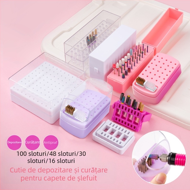 Cutie de depozitare cu 30 de găuri pentru curățarea capului de lustruire transfrontalieră, cap de șlefuire a unghiilor pătrate cu 100 de găuri, suport de afișare transparent rezistent la praf, în stoc