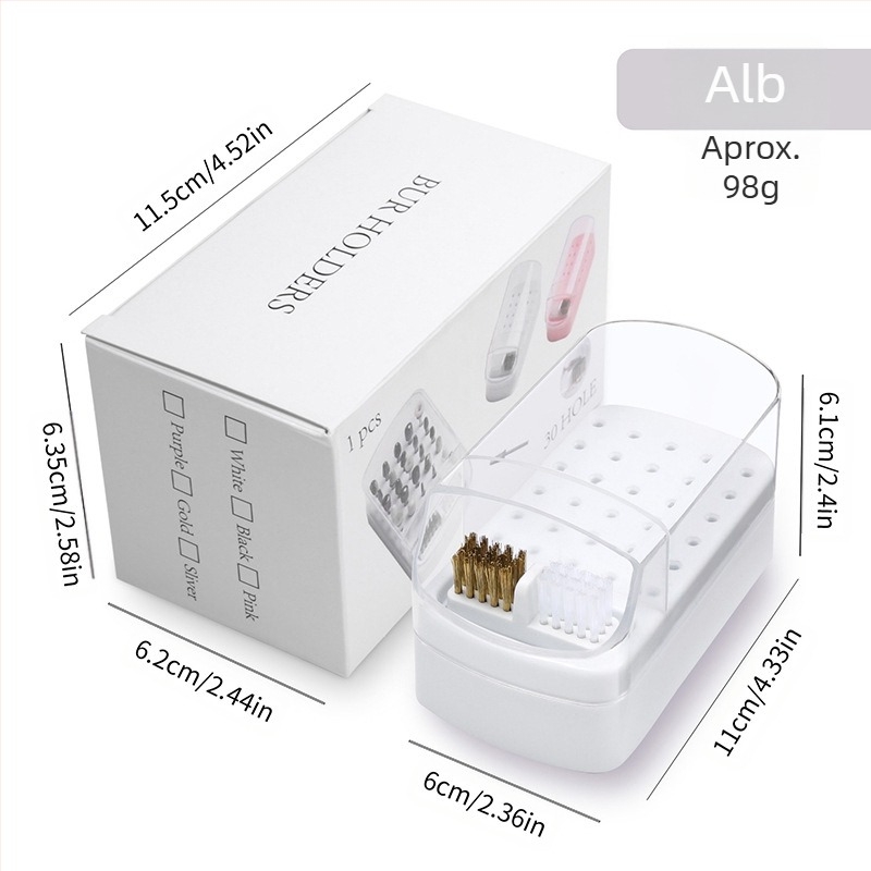 Cutie de depozitare cu 30 de găuri pentru curățarea capului de lustruire transfrontalieră, cap de șlefuire a unghiilor pătrate cu 100 de găuri, suport de afișare transparent rezistent la praf, în stoc