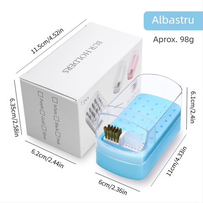 Cutie de depozitare cu 30 de găuri pentru curățarea capului de lustruire transfrontalieră, cap de șlefuire a unghiilor pătrate cu 100 de găuri, suport de afișare transparent rezistent la praf, în stoc