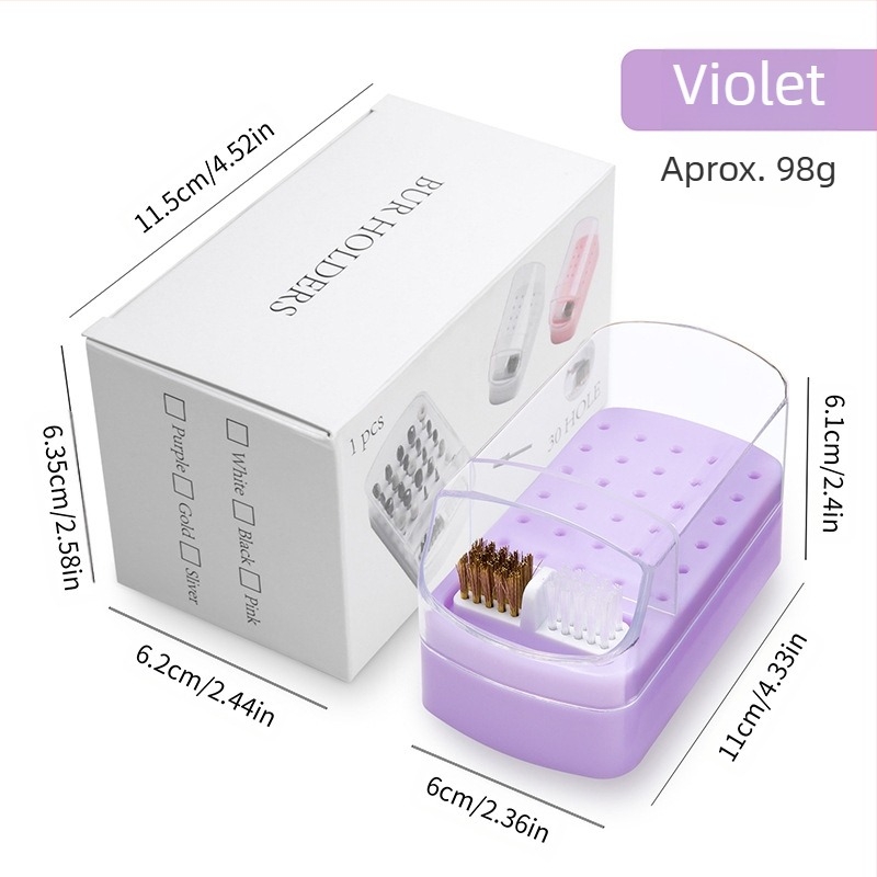 Cutie de depozitare cu 30 de găuri pentru curățarea capului de lustruire transfrontalieră, cap de șlefuire a unghiilor pătrate cu 100 de găuri, suport de afișare transparent rezistent la praf, în stoc