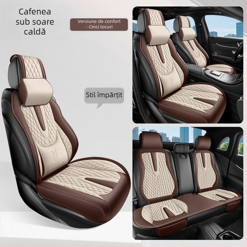 Suport lombar fix, pernă pentru scaun auto complet închisă, husă universală pentru patru sezoane cu cinci locuri, pernă pentru scaun auto respirabilă și rezistentă la uzură