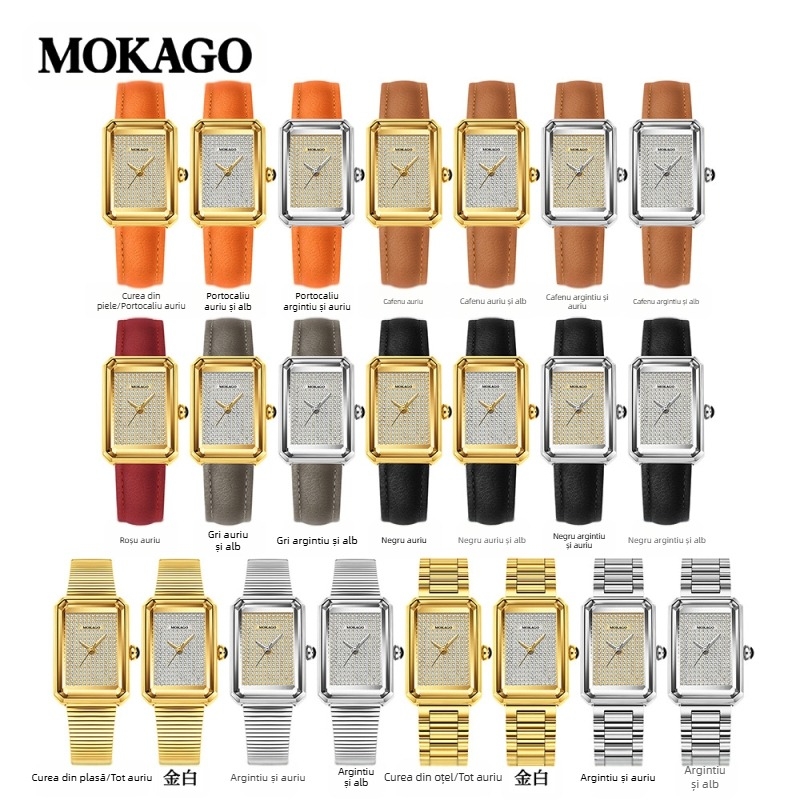 Ceas retro cu cuarț Moxi de înaltă calitate, cu un simț al sofisticației, ceas dreptunghiular pentru femei, cu diamante întregi, pentru naveta, afaceri și ținute casual