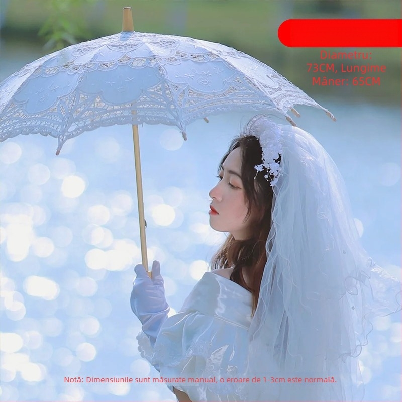 ♡Umbrelă de mireasă din dantelă, umbrelă albă de prințesă, umbrelă de mireasă europeană, rochie de mireasă pentru femei, fotografie de nuntă