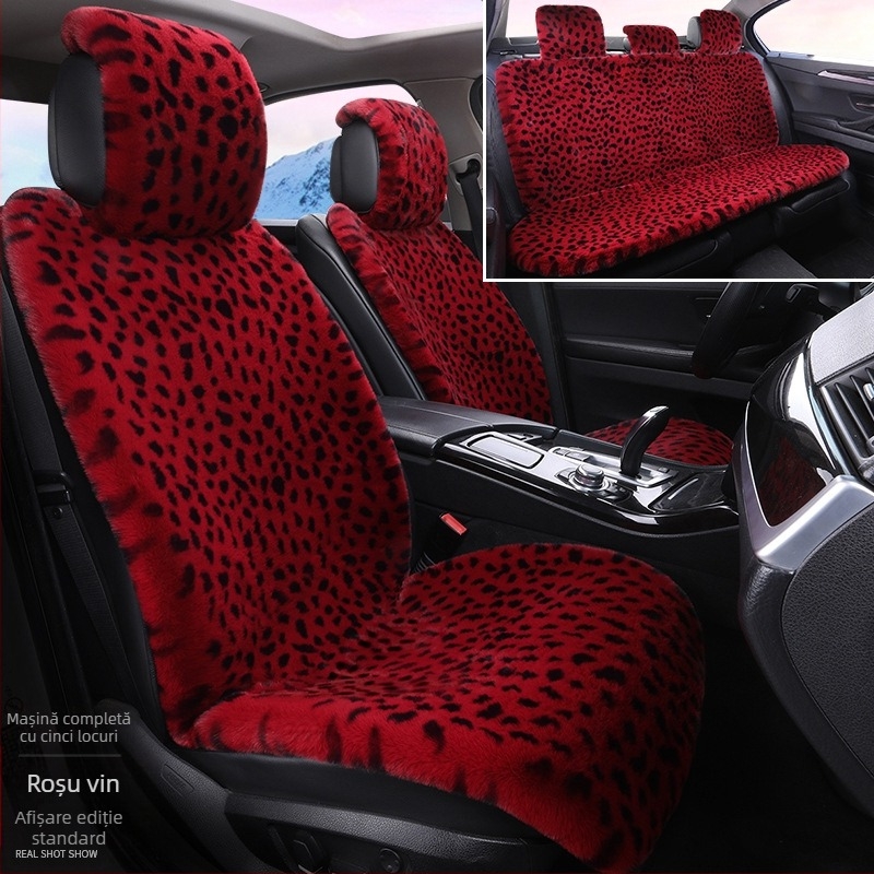 Pernă auto de iarnă, pernă de scaun cu imprimeu leopard, plushă cu cinci locuri, scaun universal auto cu încălzire, husă pentru pernă auto Dalian