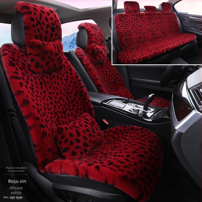 Pernă auto de iarnă, pernă de scaun cu imprimeu leopard, plushă cu cinci locuri, scaun universal auto cu încălzire, husă pentru pernă auto Dalian