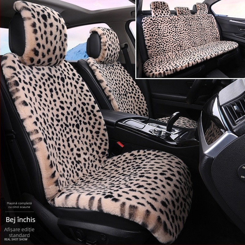 Pernă auto de iarnă, pernă de scaun cu imprimeu leopard, plushă cu cinci locuri, scaun universal auto cu încălzire, husă pentru pernă auto Dalian