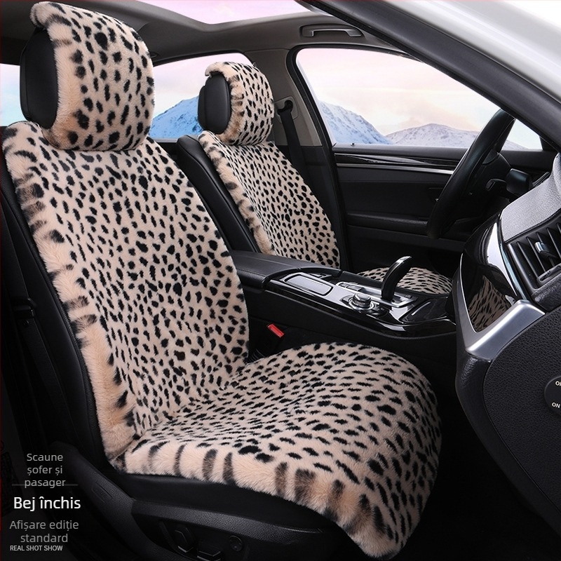 Pernă auto de iarnă, pernă de scaun cu imprimeu leopard, plushă cu cinci locuri, scaun universal auto cu încălzire, husă pentru pernă auto Dalian