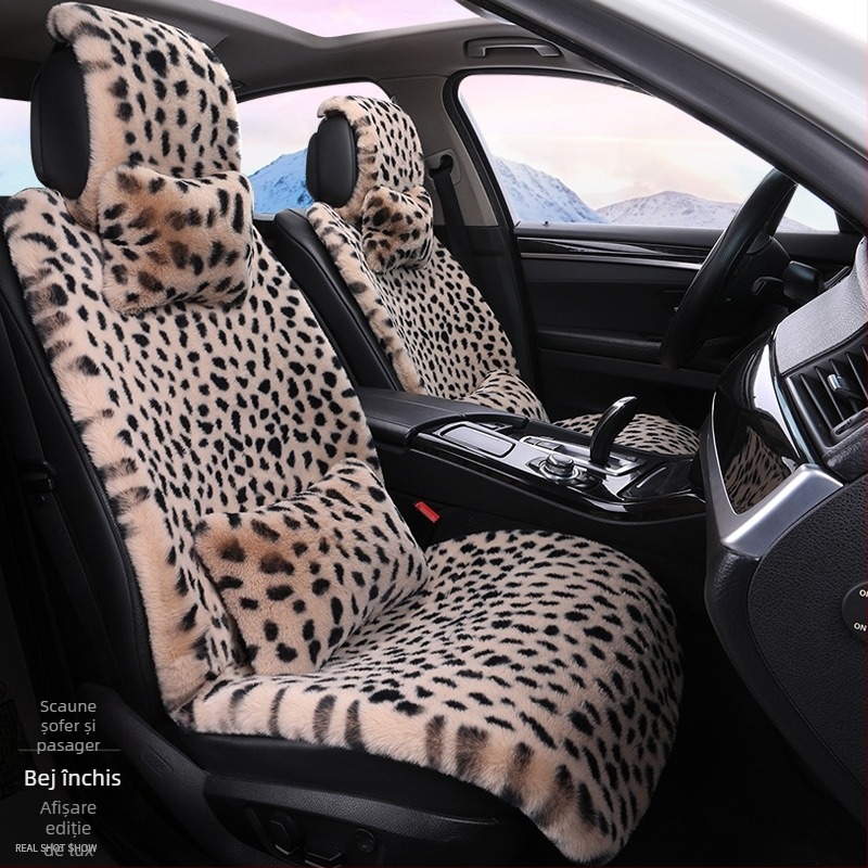 Pernă auto de iarnă, pernă de scaun cu imprimeu leopard, plushă cu cinci locuri, scaun universal auto cu încălzire, husă pentru pernă auto Dalian