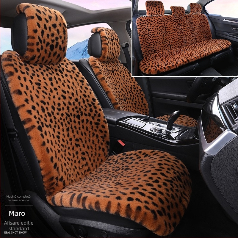 Pernă auto de iarnă, pernă de scaun cu imprimeu leopard, plushă cu cinci locuri, scaun universal auto cu încălzire, husă pentru pernă auto Dalian