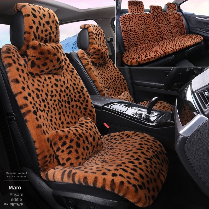 Pernă auto de iarnă, pernă de scaun cu imprimeu leopard, plushă cu cinci locuri, scaun universal auto cu încălzire, husă pentru pernă auto Dalian