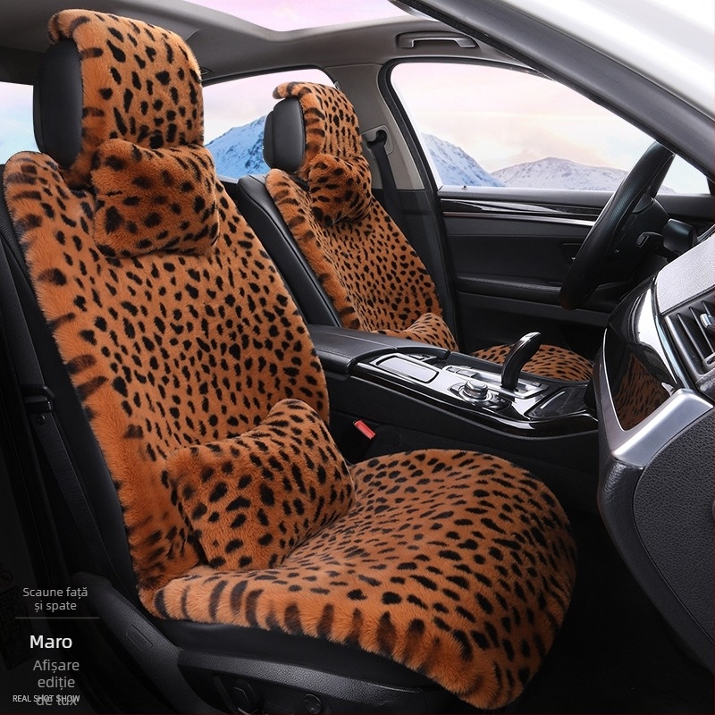 Pernă auto de iarnă, pernă de scaun cu imprimeu leopard, plushă cu cinci locuri, scaun universal auto cu încălzire, husă pentru pernă auto Dalian