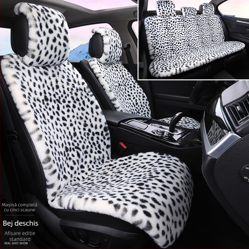 Pernă auto de iarnă, pernă de scaun cu imprimeu leopard, plushă cu cinci locuri, scaun universal auto cu încălzire, husă pentru pernă auto Dalian