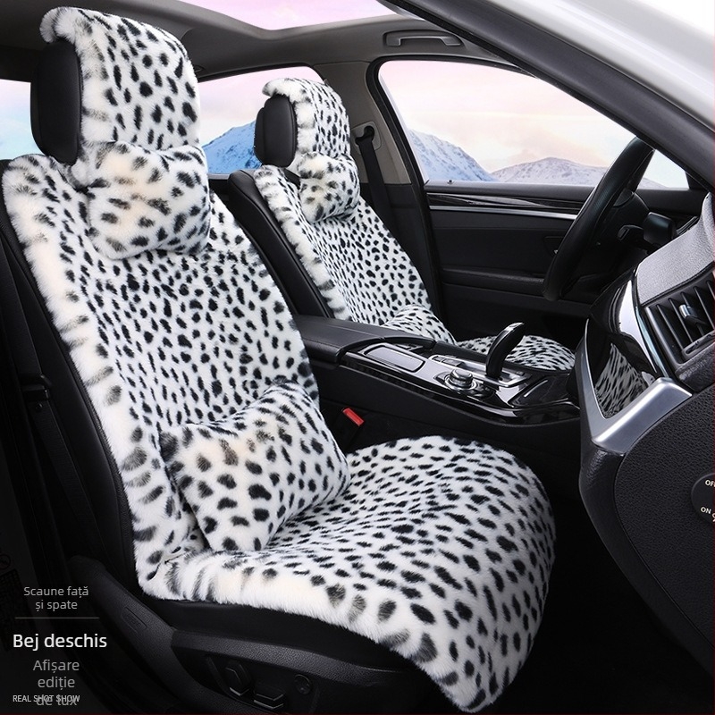 Pernă auto de iarnă, pernă de scaun cu imprimeu leopard, plushă cu cinci locuri, scaun universal auto cu încălzire, husă pentru pernă auto Dalian