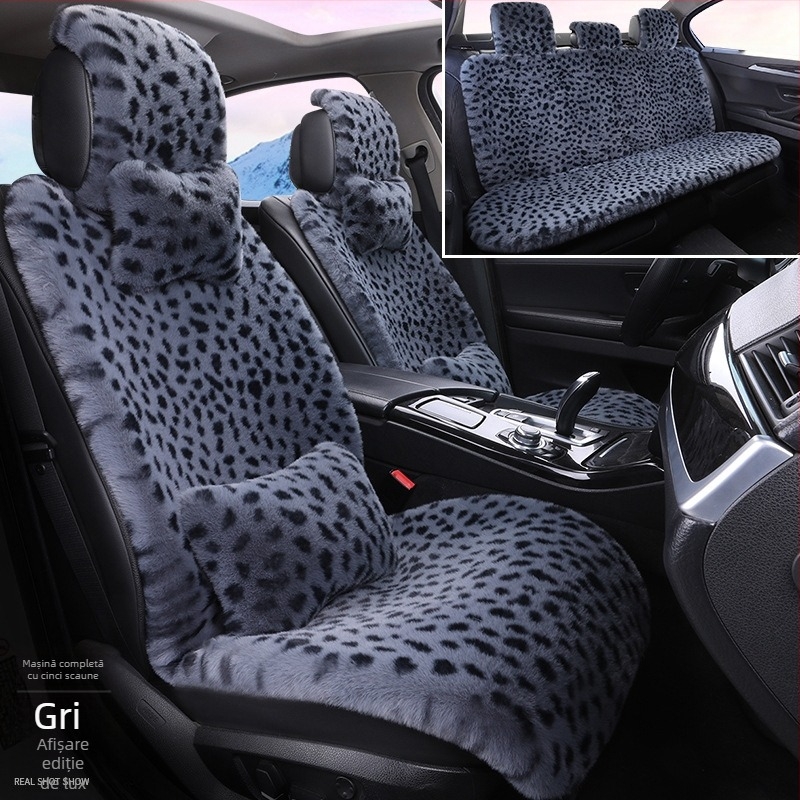 Pernă auto de iarnă, pernă de scaun cu imprimeu leopard, plushă cu cinci locuri, scaun universal auto cu încălzire, husă pentru pernă auto Dalian