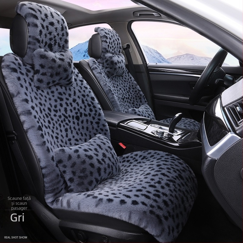 Pernă auto de iarnă, pernă de scaun cu imprimeu leopard, plushă cu cinci locuri, scaun universal auto cu încălzire, husă pentru pernă auto Dalian