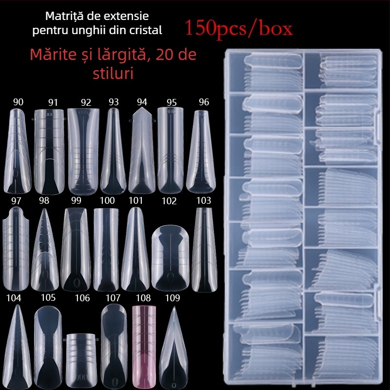 Extensie de unghii cu cristal, 150 de bucăți, fără suport pentru hârtie, extensie rapidă pentru fototerapie, alungirea și lărgirea unghiilor false
