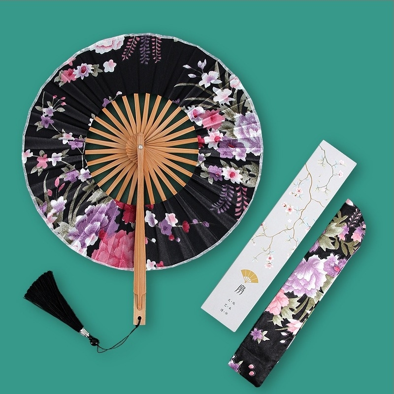 Evantai rotund mic antic, pliabil, pentru doamne, evantai de moară de vânt, stil chinezesc, retro, mic, evantai pliabil pentru cadou de vară, en-gros