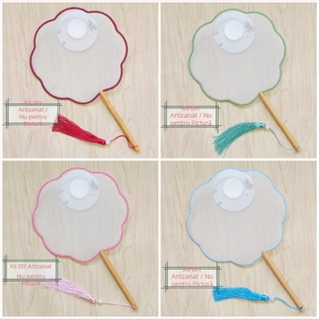 Evantai rotund tradițional cu aplicație de broderie DIY, evantai de flori manual, nervuri de evantai, suprafață de evantai semitransparentă, asemănătoare mătăsii, cadou de afaceri