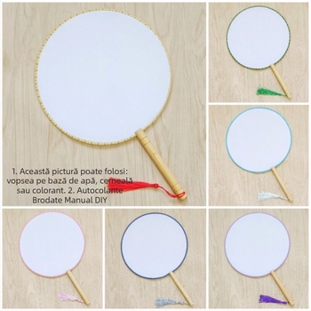Evantai rotund tradițional cu aplicație de broderie DIY, evantai de flori manual, nervuri de evantai, suprafață de evantai semitransparentă, asemănătoare mătăsii, cadou de afaceri