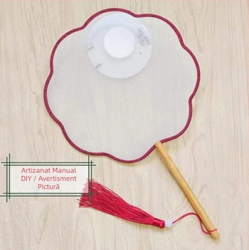 Evantai rotund tradițional cu aplicație de broderie DIY, evantai de flori manual, nervuri de evantai, suprafață de evantai semitransparentă, asemănătoare mătăsii, cadou de afaceri