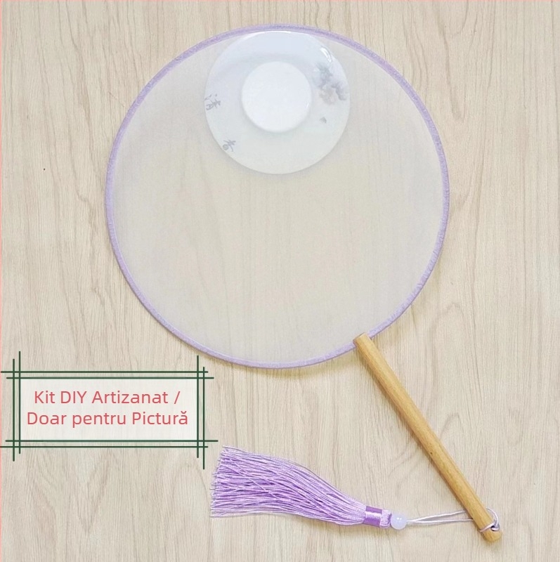 Evantai rotund tradițional cu aplicație de broderie DIY, evantai de flori manual, nervuri de evantai, suprafață de evantai semitransparentă, asemănătoare mătăsii, cadou de afaceri