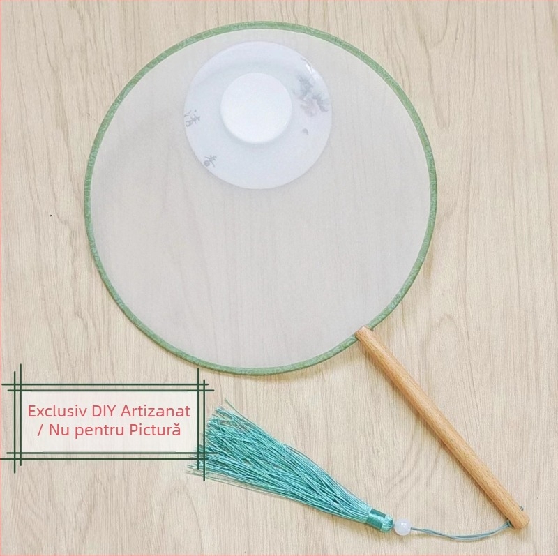 Evantai rotund tradițional cu aplicație de broderie DIY, evantai de flori manual, nervuri de evantai, suprafață de evantai semitransparentă, asemănătoare mătăsii, cadou de afaceri