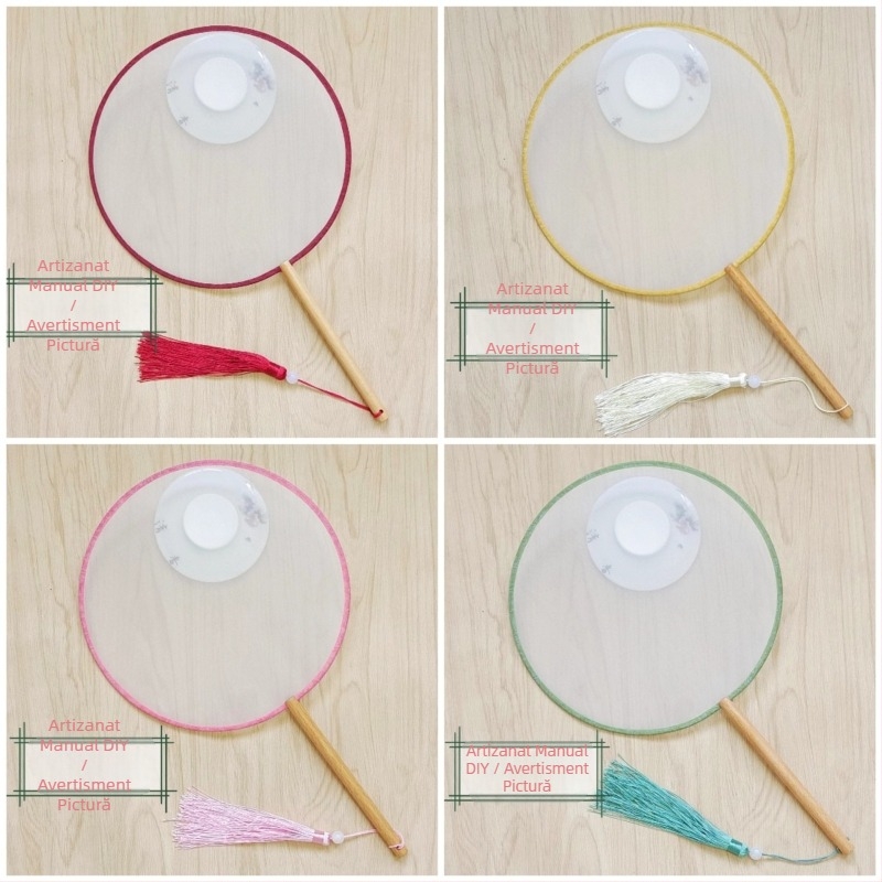 Evantai rotund tradițional cu aplicație de broderie DIY, evantai de flori manual, nervuri de evantai, suprafață de evantai semitransparentă, asemănătoare mătăsii, cadou de afaceri